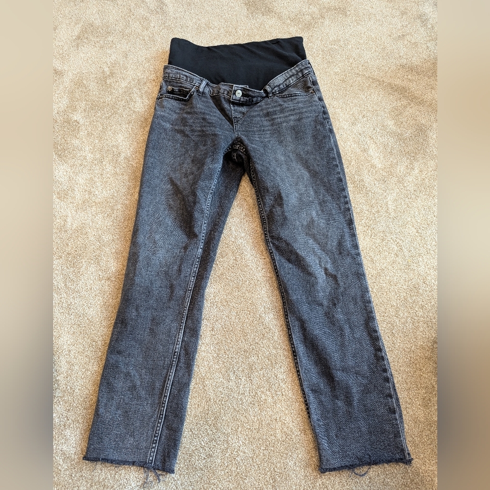 Gap Maternity Vintage Slim Lightwash Black Jeans Distressed Hem Size 29/8R EUC